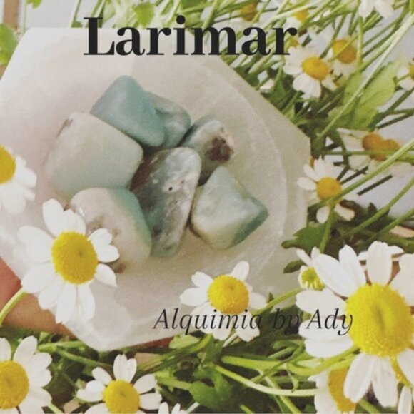 Larimar brass stud earrings/ self confidence healing crystals - Picture 2 of 4